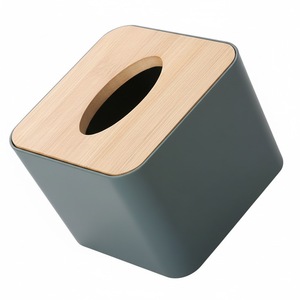 Modern Black Steel Round Tissue Box Cover With Natural Wood Lid Metal Tissue Holder <b>Dispenser</b> For Home Office Decor <b>Napkin</b> Case - Product Image 2