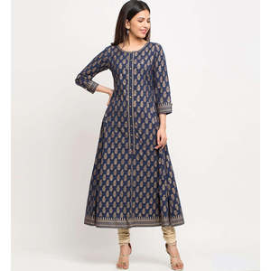 Anarkali Kurta มุสลิมแบบดั้งเดิมพร้อมอุปกรณ์เสริมผ้าฝ้ายพิมพ์สีทองเสื้อผ้าและเครื่องประดับแบบดั้งเดิมระดับพรีเมียม - Product Image 4