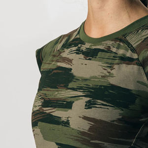 Manches cape ajustées en 95% coton 5% Spandex pour femme, encolure ras du cou en forme de Raglan, toile d'olive, camouflage, ourlet court, t-sh - Product Image 2