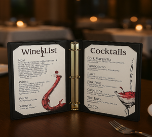 DIVRIS - Porta Menús de Bar Moderno de Cuero PU Negro con Páginas para Lista de Vinos y Cócteles, Capacidad para 25 Páginas, Carpeta Impermeable y Ecológica - Product Image 2