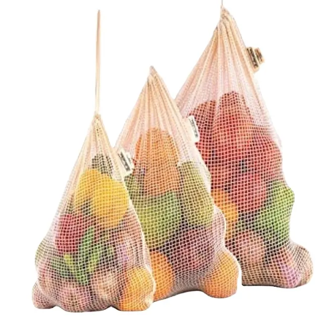 Çevre dostu meyve sebze üretmek net dize alışveriş kullanımlık bakkal bez organik pamuk örgü çanta