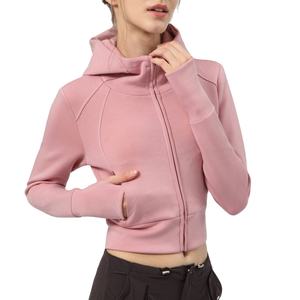เสื้อฮู้ดมีซิปสำหรับผู้หญิงเสื้อครอปผ้าฝ้ายเสื้อครอปมีฮู้ดผู้หญิงโลโก้ออกแบบได้ตามต้องการ - Product Image 1