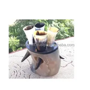 Juego de Bebidas de Cuerno de Búfalo Ecológico de la Mejor Calidad, con Base de Metal Tallada con Diseño Animal, Material Orgánico, Decoración Natural Moderna para el Hogar - Product Image 2