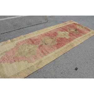 Alfombra turca Vintage 4,1X10,7 pies rojo Beige lana Kilim área grande rectángulo abstracto diseño de pasillo 10mm látex 4ª habitación - Product Image 4