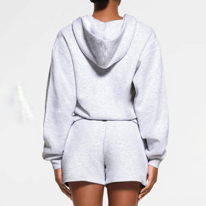 แจ็กเก็ตเอวลอยมีฮู้ดน้ำหนักเบามีเชือกรูดสำหรับผู้หญิงฤดูหนาวพิมพ์ลายสีพื้นผ้าฝ้าย100% แขนยาว - Product Image 3