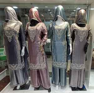 Conjunto de traje de fiesta bordado hermoso Salwar Kameez de Organza tradicional para mujer ropa india y pakistaní - Product Image 4