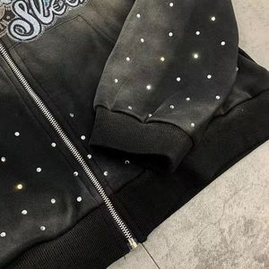 เสื้อฮู้ดผ้าฝ้าย100% พลอยเทียมสำหรับฤดูหนาวเสื้อสเวตเชิ้ตมีซิประยิบระยับสำหรับผู้ชายและผู้หญิงเสื้อมีฮู้ดแบบมีซิป - Product Image 2