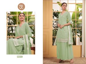 Salwar Kameez de Algodón Indio y Pakistaní, Estampado de Algodón Puro con Trabajo de Espejo Elegante, Georgette Pesado Puro con Bordado de Lentejuelas - Product Image 4