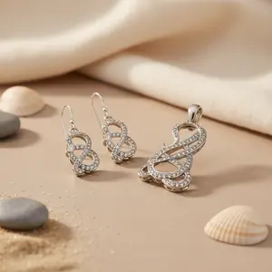 925 Silver Cubic Zirconia Earring & Pendant <b>Set</b> Women's Bridal <b>Gold</b>-Plated <b>Jewelry</b> with Heart Pattern for Wedding & Party - Product Image 1