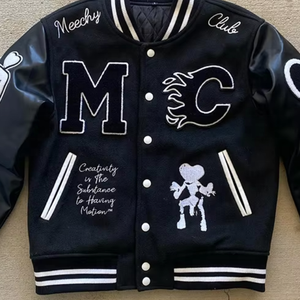 Patch Embroidery <b>Men</b> College Custom Baseball <b>Bomber</b> Letterman Crop Leather Sleeve <b>Varsity</b> <b>Jacket</b> College Baseball <b>jacket</b> for <b>men</b> - Product Image 2