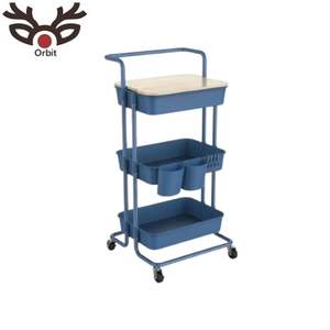 3-Tier Black PP Storage Cart MDF Top Panel Metal Frame Utility Trolley 3 <b>Buckets</b> 6 Hooks Modern Bathroom Kitchen Living Room - Product Image 5