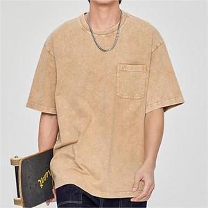 Venta al por mayor personalizado su logotipo de la marca 100% algodón deportivo de gran tamaño de alta calidad transpirable bolsillo camisetas de los hombres - Product Image 1