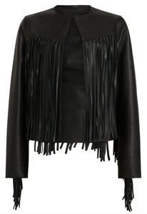 แจ็กเก็ตหนังมีพู่สีดำสำหรับผู้หญิงเสื้อแจ็กเก็ตแฟชั่นแบบตะวันตกสไตล์นักขี่จักรยานขนสัตว์ซับในราคาประหยัด - Product Image 2