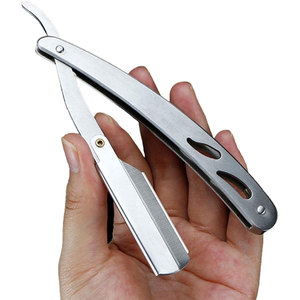 Mango de afeitadora plegable de borde recto de acero inoxidable Premium para herramienta de entrenamiento de maquillaje permanente para hombres - Product Image 1