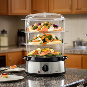 COOK@HOME 800W Electric <b>Steamer</b> with 3 Trays 9L Capacity Stainless Steel Black US Plug for Household Kitchen Use-Model 19270 56 - Product Image 3