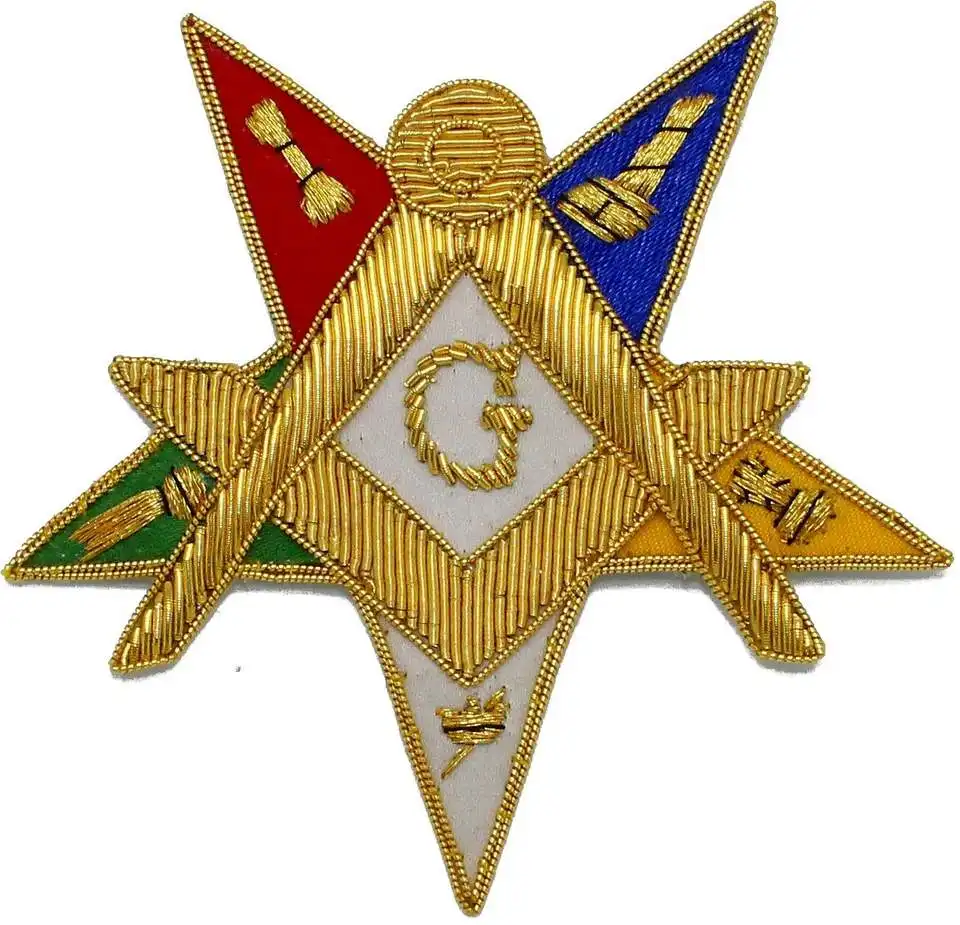 Custom Masonic/Eastern Star/Anime Embroidery Badges Raw Material Acrylic Metal Staff Name Pin Badge