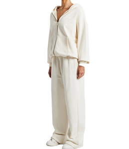 High Quality 100% Cotton Two Piece Casual Wear Set <b>Zip</b> <b>up</b> Oversize Hoodie and Straight Leg Pants Tracksuit For Women - Product Image 2