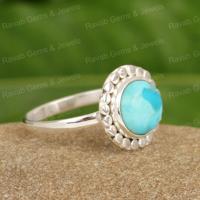 Nouvel Arrivage Véritable Turquoise d'Arizona Lisse avec Monture Sertie 12mm en Argent Massif 925 Certifié par un tiers Tendance Mariage