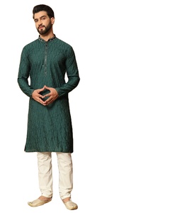 Kurta de seda tradicional para hombre Premium con bordado y lentejuelas para fiesta con turbantes - Product Image 1