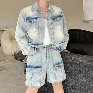 Ensemble de survêtements vintage personnalisés en coton respirant pour l'été : T-shirt coupe carrée imprimé et short court style streetwear - Product Image 2