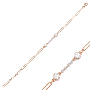 Round with Baguette Zircon Stone Design <b>Charm</b> Bracelet Turkish Handmade Wholesale 925 Sterling Silver Jewelry - Product Image 4