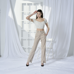 กางเกงลำลองผู้หญิง ODM เอวกลาง ทรงหลวม ระบายอากาศได้ดี ผลิตจากโพลีเอสเตอร์รีไซเคิล สวมใส่สบาย เหมาะสำหรับใส่ในโอกาสต่างๆ มีแถบข้าง กันไฟฟ้าสถิต - Product Image 3