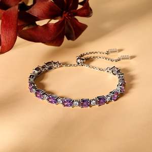 Bracelet tennis pour femme en argent 925 plaqué rhodium avec améthyste et diamant taille brillant rond serti griffe, style classique - Product Image 4