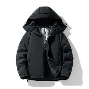 Chaqueta de invierno con capucha de nailon informal para hombre, al aire libre para senderismo, patrón sólido, tela de lona, cuello levantado, logotipo frontal, cierre de cremallera - Product Image 6