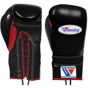 Gants de boxe à lacets Winning, noir et rouge, cuir véritable, professionnels, pour entraînement et sparring, faits à la main, qualité professionnelle - Product Image 1