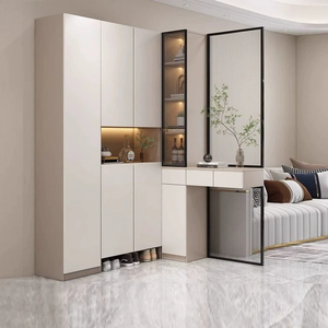 Meuble à chaussures d'entrée en bois massif, avec écran de séparation intégré, pour salon, meuble à vin de luxe, style moderne et minimaliste - Product Image 3