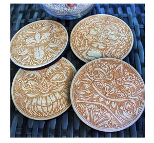 <b>Set</b> <b>of</b> <b>6</b> MDF Wood Enamel Coated <b>Coaster</b> <b>Set</b> Custom Wood <b>Coaster</b> <b>Set</b> with Handmade Bone <b>and</b> Brass Inlay Made in India - Product Image 5