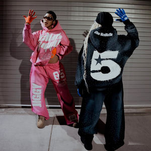 Chándal Ligero Personalizado con Lavado Ácido, Parche Bordado Vintage, Pedrería Grande, Patrón Hip Hop Sólido, Talla Grande de Invierno 100% - Product Image 2