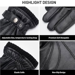 Gants en cuir tactiles chauds pour hommes, hiver, écologiques et respirants, ajustement confortable, cuir lisse, usage quotidien - Product Image 2