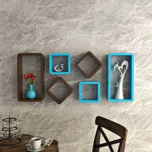 Étagères flottantes faites à la main de designer, étagères murales rectangulaires en bleu marron, ensemble de 6 pièces pour le bureau, le salon et le hall - Product Image 5