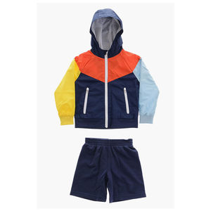 2024 nuevo conjunto de pantalones cortos cortavientos ligeros con estampado de logotipo 2 bolsillos capucha manga corta cintura elástica Cordón de talla grande - Product Image 1