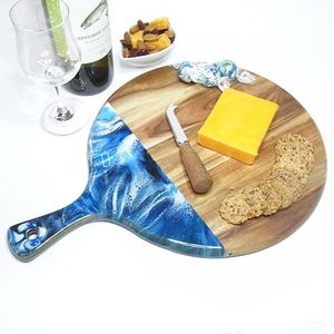 TAILLE PERSONNALISÉE FORME RONDE EN RÉSINE DE BOIS Planche à découper à pizza et planche à découper avec poignée pour plateau à pizza - Product Image 6