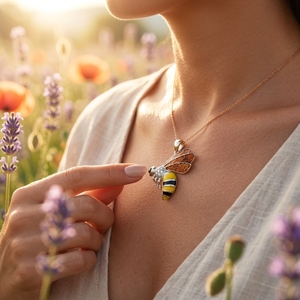 14K White Gold <b>Bee</b> Pendant Necklace Enamel CZ Charm Bohemian Wedding Fine Jewelry Wholesale Luxury Made in Turkey - Product Image 3