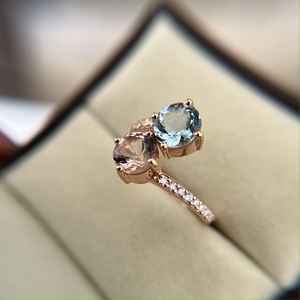 Soulblush 14K Or Aigue-Marine Morganite Anneau Empilable Lumière Calme Douce Lueur Double Radiance Doux Bond Élégant Hue Pure Spark - Product Image 6