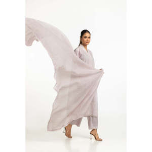 Dupatta pour femme en organza, brodé de lurex Munar, couleur violet clair - Product Image 1