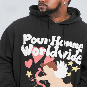 Solid Color Custom Design Puff Printing High Quality Cotton Plain Pullover Men's Slim Fit Street Wear Hoodies & <b>Trouser</b> - Product Image 4