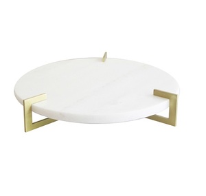 Bandeja de servicio de mármol de forma redonda de gran oferta de lujo Premium moderna con marco de Metal chapado en oro para decoración de mesa uso de cocina - Product Image 5
