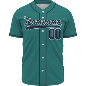 Maillot de baseball vert sarcelle personnalisé, fabricant OEM ODM, séchage rapide, uniforme d'équipe sublimé à boutons, usine, 100 % polyester - Product Image 2
