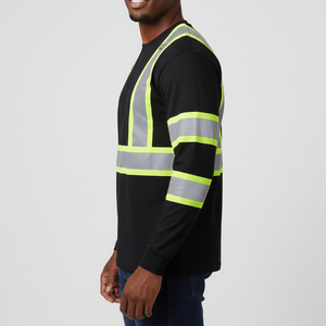 Camiseta de manga larga reflectante de alta visibilidad con logotipo serigrafiado para construcción, ropa de trabajo de seguridad duradera para hombres - Product Image 4