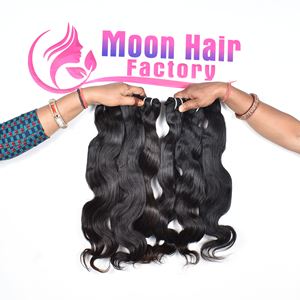 Extensiones de cabello humano indio crudo Bodywave, cutícula alineada, Color Natural negro, doble trama, onda profunda, venta al por mayor, paquetes de máquina - Product Image 1