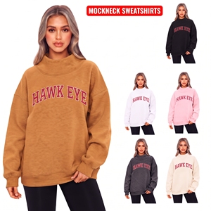 Sudadera de cuello alto para mujer con estampado de letras universitarias, oversize, hombros caídos y ribetes acanalados, de proveedor de ropa de marca - Product Image 1