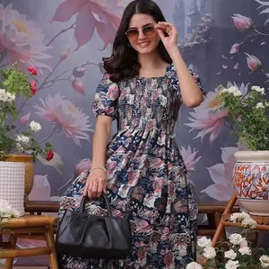 Indian Hand <b>Block</b> Cotton Midi Dress Personalized Floral <b>Print</b> Stylish Summer Travel Wardrobe for Women Wedding Bride Gift - Product Image 1