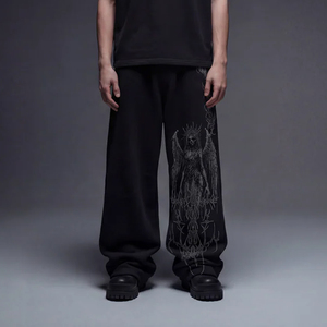 Pantalones Holgados de Moda, Estilo Urbano Personalizado, Pantalones Deportivos Desgastados, Felpa Francesa, Dobladillo sin Rematar, Algodón Negro, Pantalones Holgados Extra Grandes - Product Image 2