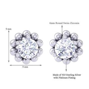 Pendientes de Plata de Ley 925 con Circonita Suiza y Baño de Platino, Diseño de Bola Solitaria, para Mujeres y Niñas - Product Image 3