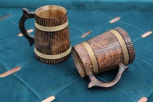 Tasse à boire en bois faite à la main avec insert en verre en acier inoxydable poli, de 250 ml à 600 ml - Product Image 4