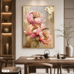 HALO - Impresión artística original hecha a mano sobre lienzo con motivos florales y detalles dorados, decoración enmarcada F6-C4 - Product Image 4